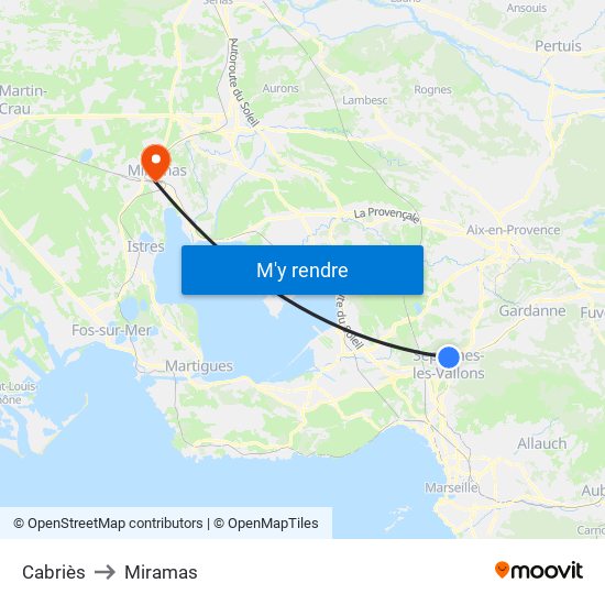 Cabriès to Miramas map