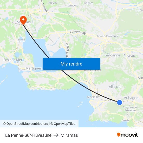La Penne-Sur-Huveaune to Miramas map