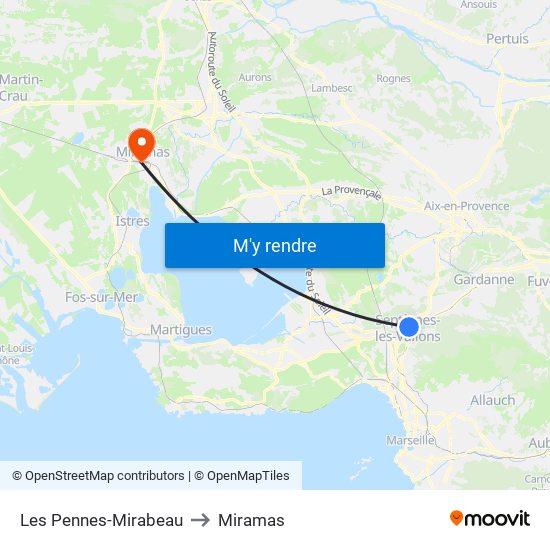 Les Pennes-Mirabeau to Miramas map