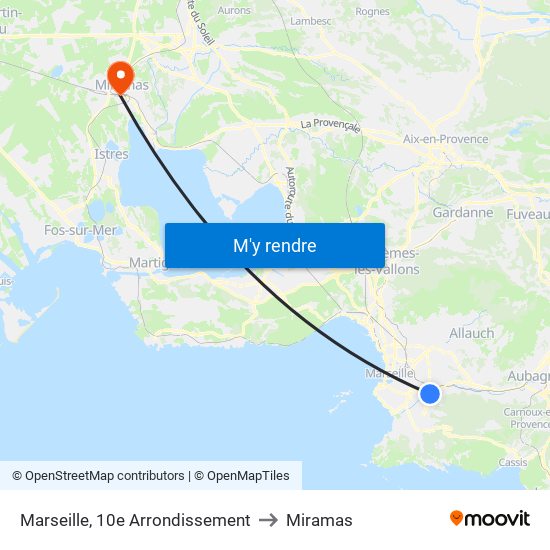 Marseille, 10e Arrondissement to Miramas map