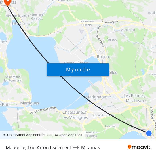 Marseille, 16e Arrondissement to Miramas map
