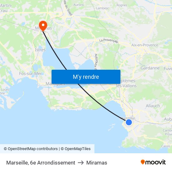 Marseille, 6e Arrondissement to Miramas map