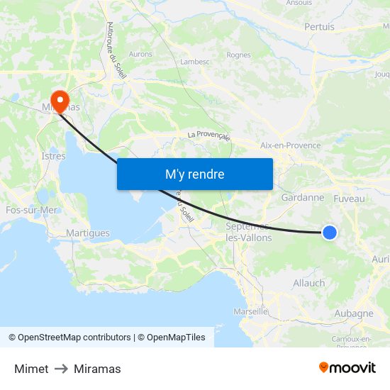 Mimet to Miramas map