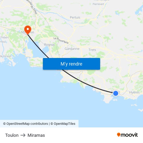 Toulon to Miramas map