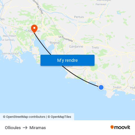Ollioules to Miramas map