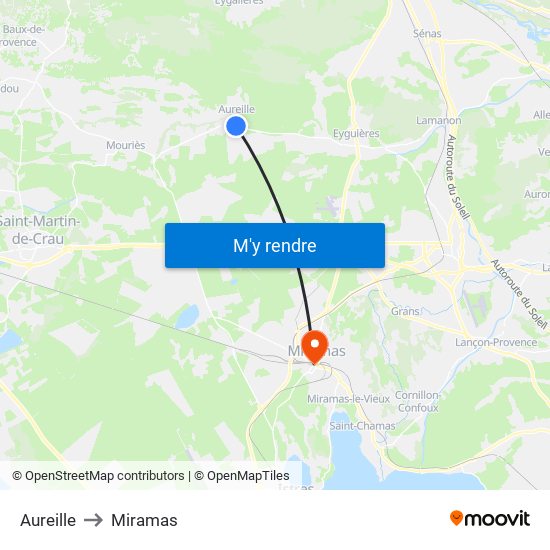 Aureille to Miramas map