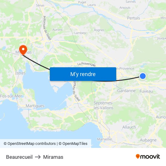 Beaurecueil to Miramas map