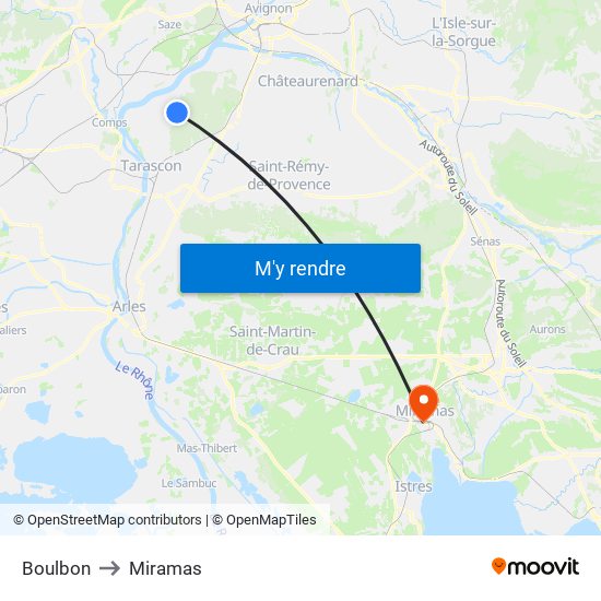 Boulbon to Miramas map