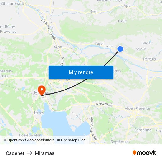 Cadenet to Miramas map