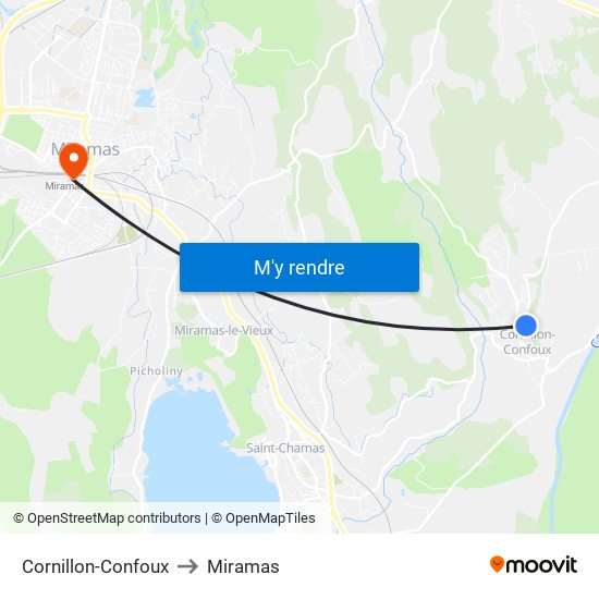 Cornillon-Confoux to Miramas map