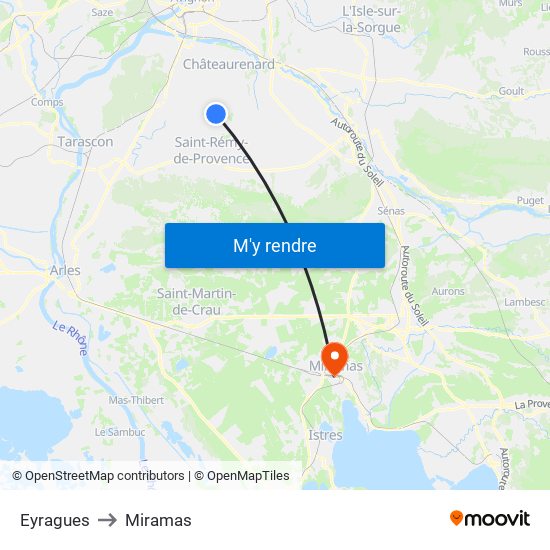Eyragues to Miramas map