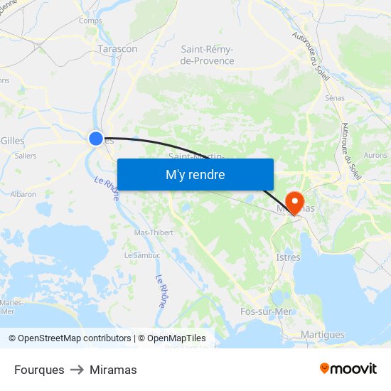 Fourques to Miramas map