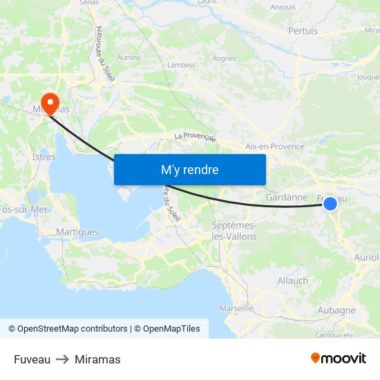 Fuveau to Miramas map