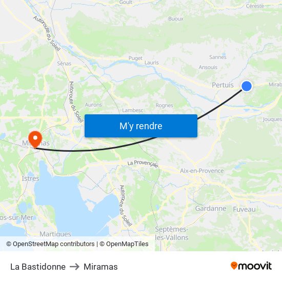 La Bastidonne to Miramas map
