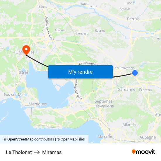 Le Tholonet to Miramas map