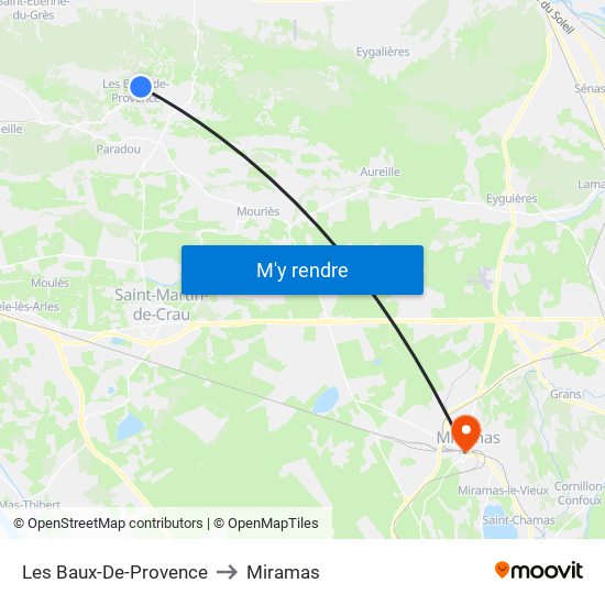 Les Baux-De-Provence to Miramas map