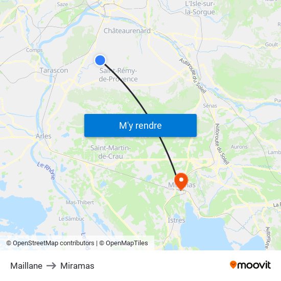 Maillane to Miramas map
