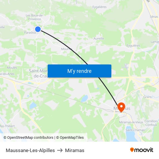 Maussane-Les-Alpilles to Miramas map