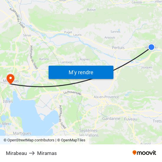Mirabeau to Miramas map