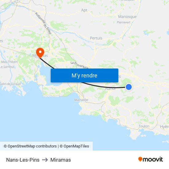 Nans-Les-Pins to Miramas map