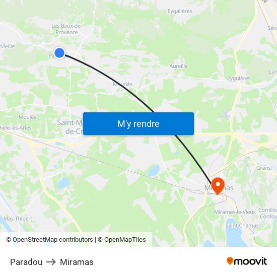 Paradou to Miramas map