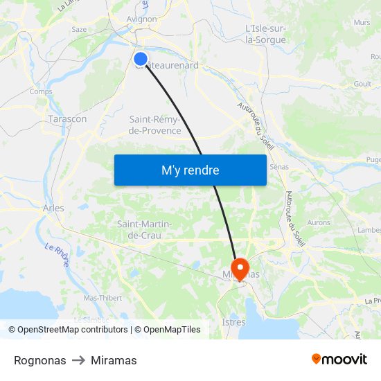 Rognonas to Miramas map