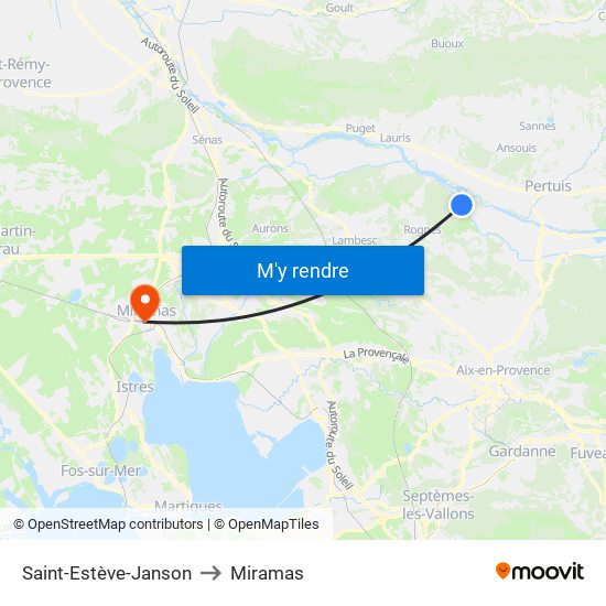 Saint-Estève-Janson to Miramas map