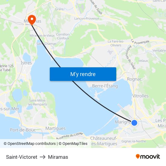 Saint-Victoret to Miramas map