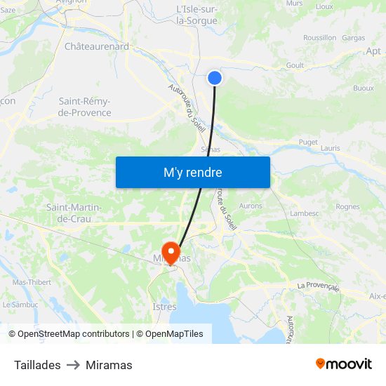 Taillades to Miramas map
