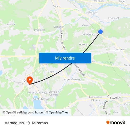 Vernègues to Miramas map