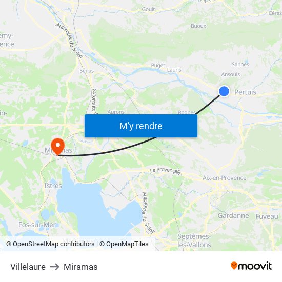 Villelaure to Miramas map