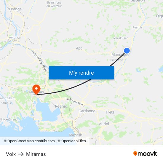 Volx to Miramas map