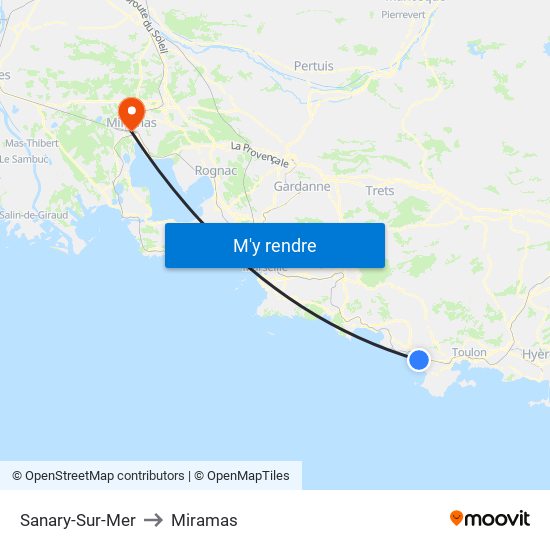 Sanary-Sur-Mer to Miramas map