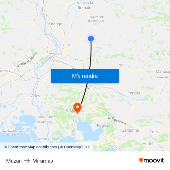 Mazan to Miramas map