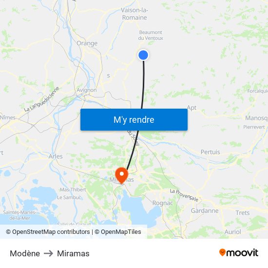 Modène to Miramas map