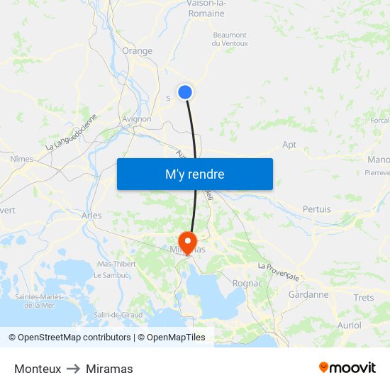 Monteux to Miramas map