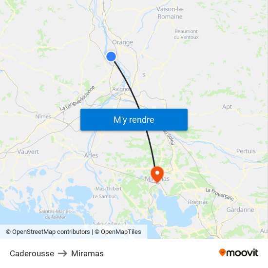 Caderousse to Miramas map