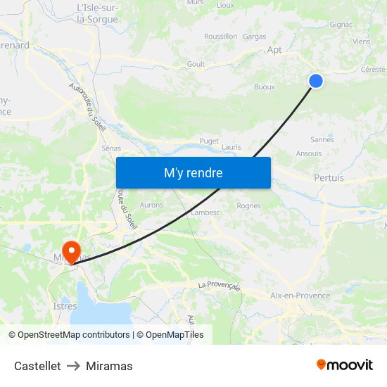 Castellet to Miramas map