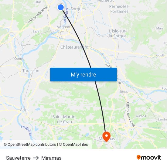 Sauveterre to Miramas map