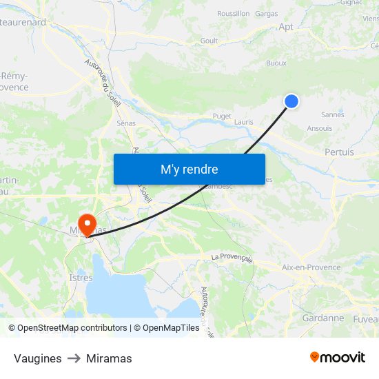 Vaugines to Miramas map