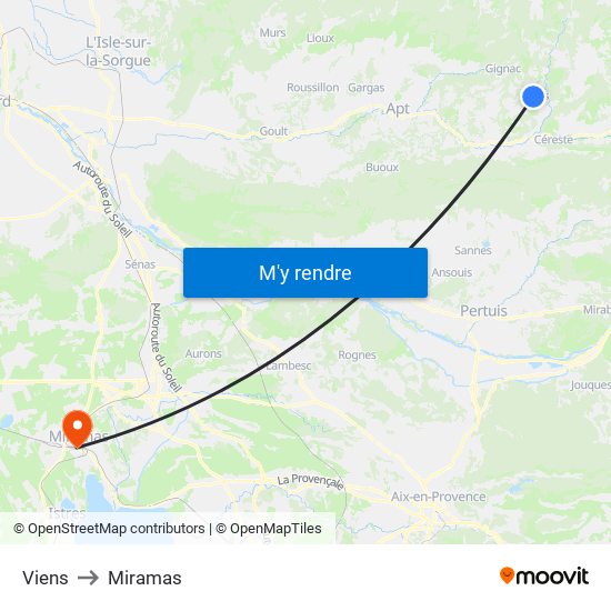 Viens to Miramas map