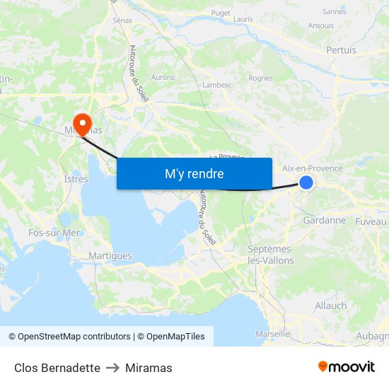 Clos Bernadette to Miramas map
