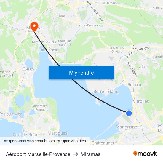 Aéroport Marseille-Provence to Miramas map