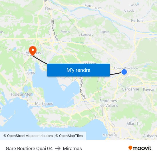 Gare Routière Quai 04 to Miramas map