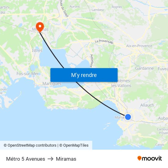 Métro 5 Avenues to Miramas map