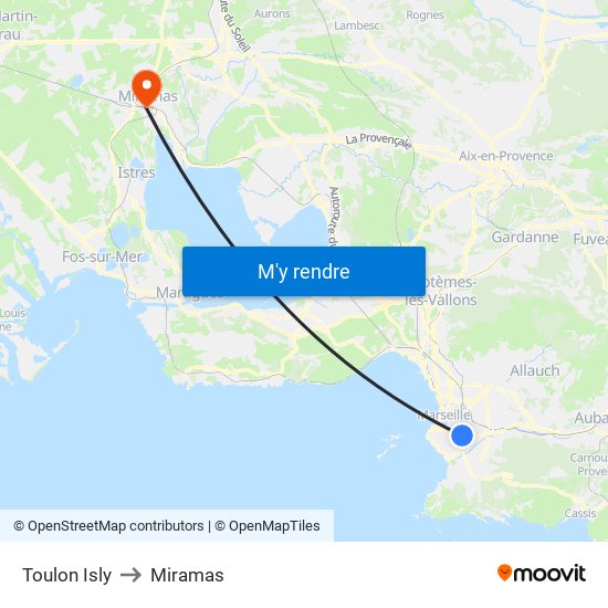 Toulon Isly to Miramas map