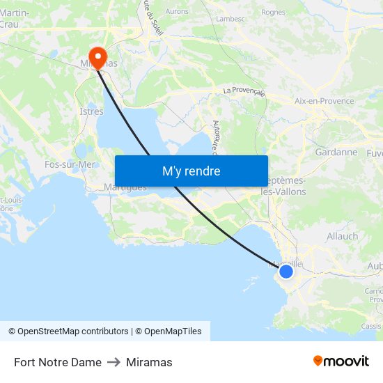 Fort Notre Dame to Miramas map