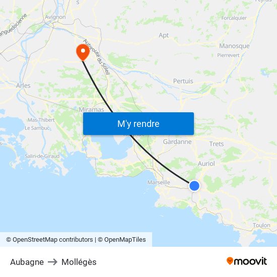 Aubagne to Mollégès map