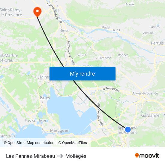 Les Pennes-Mirabeau to Mollégès map