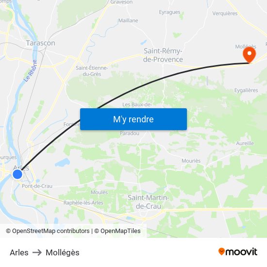 Arles to Mollégès map